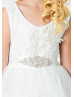 Ivory Lace Tulle Tiered Tutu Flower Girl Dress With Rhinestone Sash